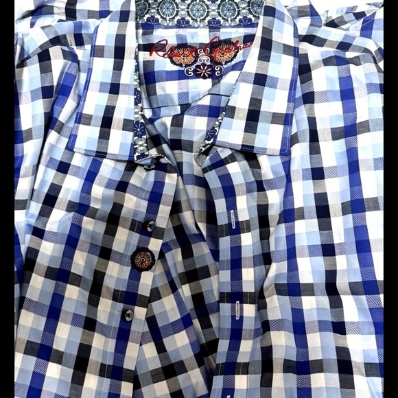 Robert Graham Plaid Cotton Shirt Size 3XLT Blue Classic Fit Flip Cuff Men's - Picture 14 of 16
